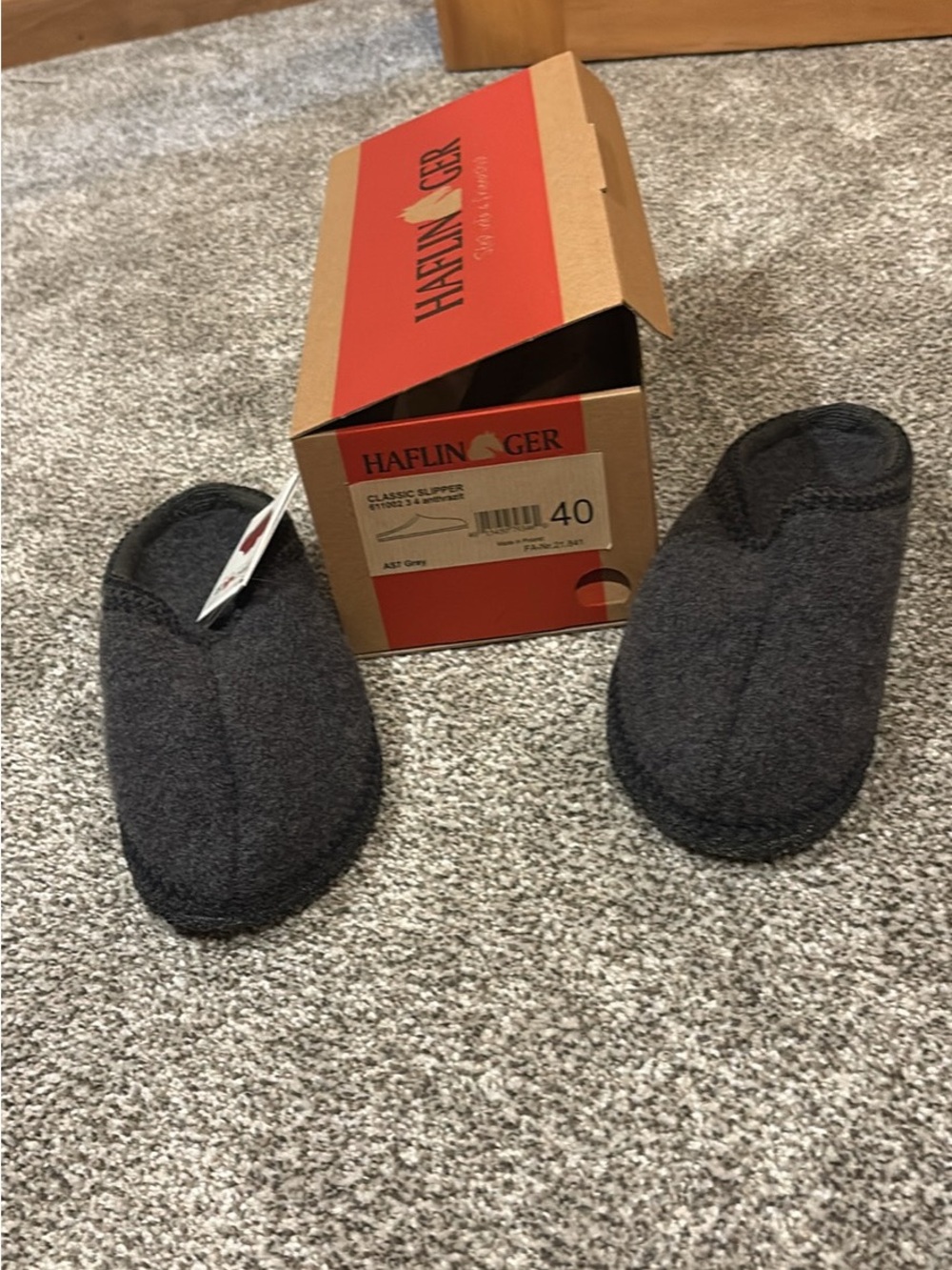 Haflinger Classic Slip-On Slippers in Grey 9.5